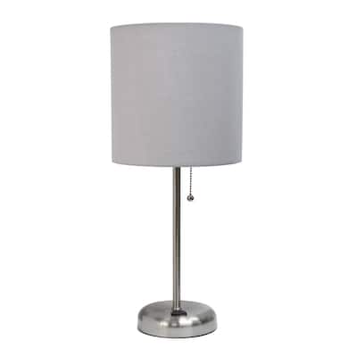 19.5" Power Outlet Metal Lamp in Steel w Aqua Shade
