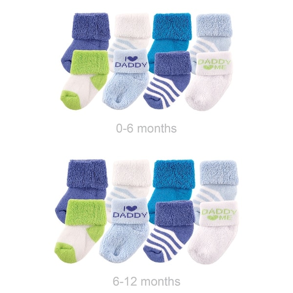 slide 1 of 1, Luvable Friends Infant Boy Grow with Me Cotton Terry Socks, Blue Dad, 0-6 and 6-12 Months - Blue Dad 0-6 and 6-12 Months - Blue Dad