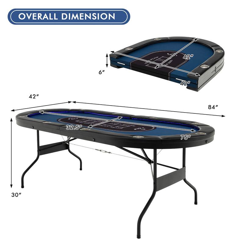 Costway Foldable 10 Player Poker Table Casino Texas Holdem with LED - See Details