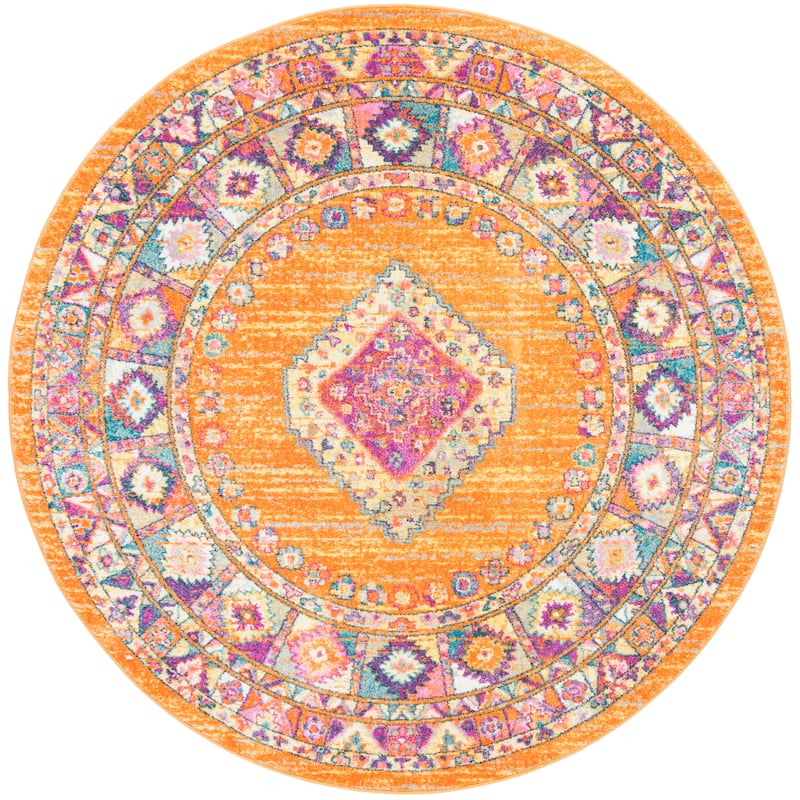 SAFAVIEH Madison Matxalen Vintage Boho Oriental Rug - 5'1" Round - Orange/Fuchsia - Round