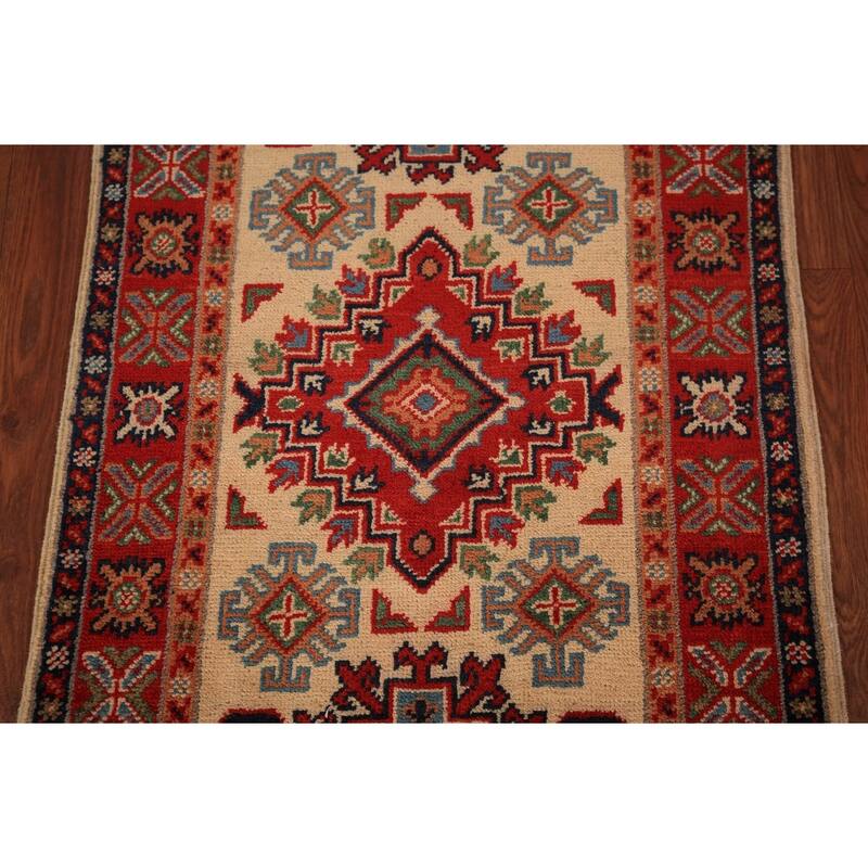 Geometric Kazak Accent Rug Hand-Knotted Wool Carpet - 2'0" x 3'0"