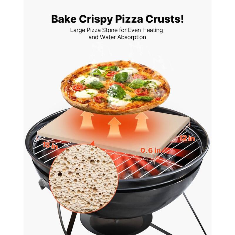 Beige Cordierite Rectangular Pizza Stone 15x12in Heat-Resistant with PP Scraper - 15 x 12 x 0.6 in