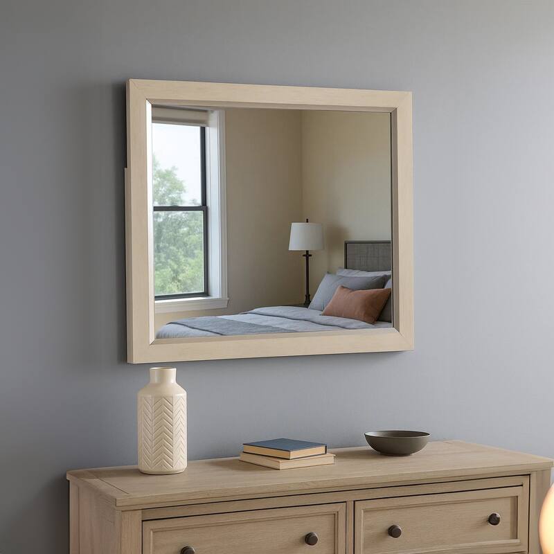 Kexa Dresser Mirror, Bevel Glass, Light Gray Solid Wood Frame, 34x44