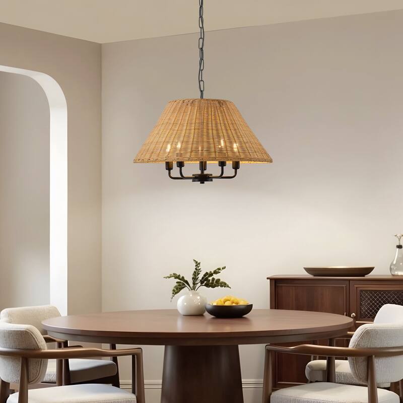 Starsky 5-Light Handwoven Natural Rattan Drum Chandelier