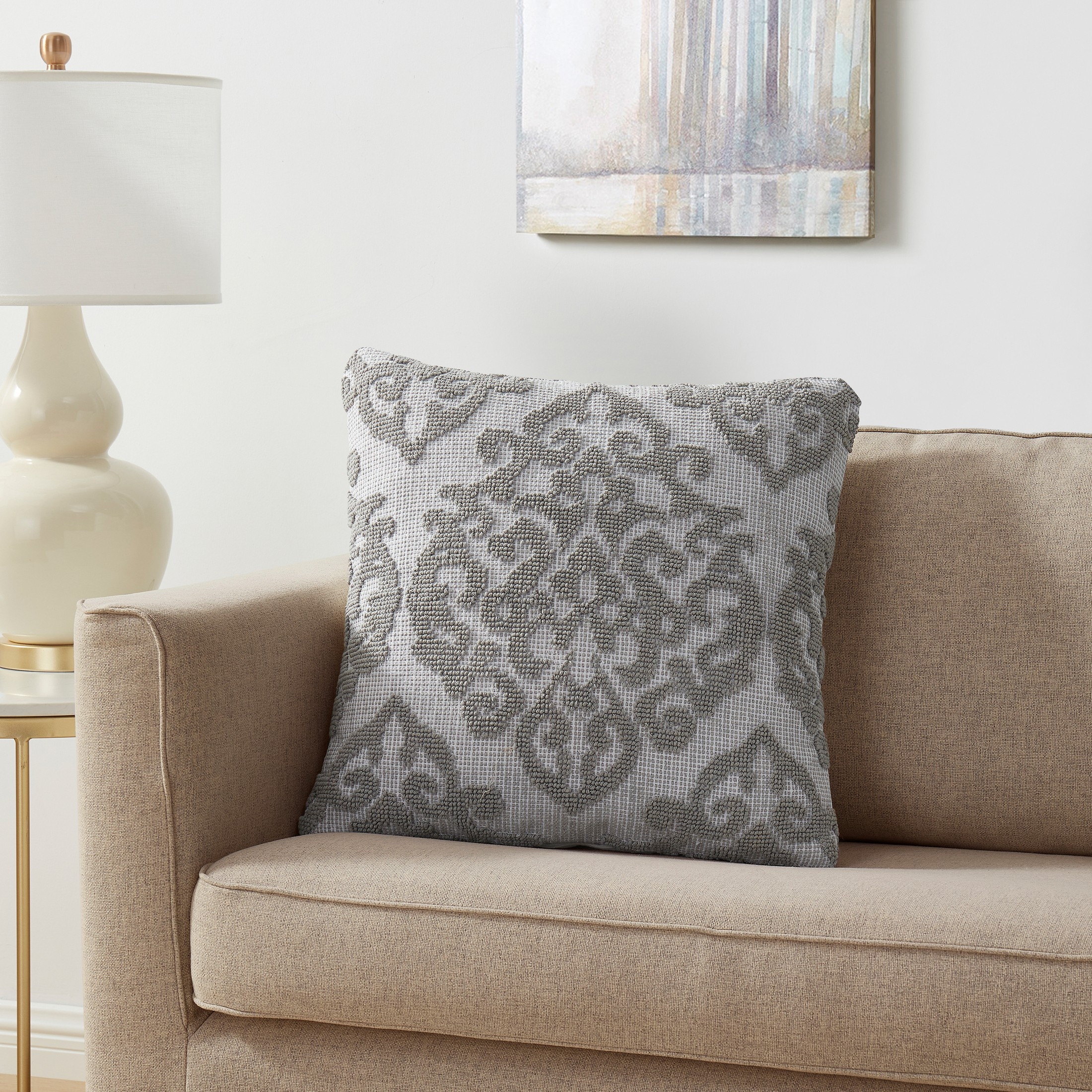 Tahari Home Bristol Damask Cotton Decorative Pillow 20 x20