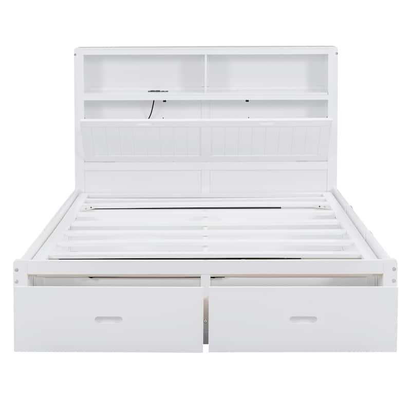 Wood Full Size Hydraulic Platform Bed with Storage