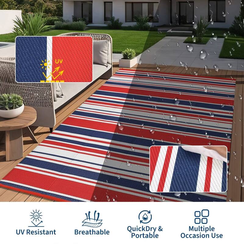 Outdoor Rug Waterproof Mat Outside Rugs for Patio Camping Balcony Modern Strip Plastic Straw Rug