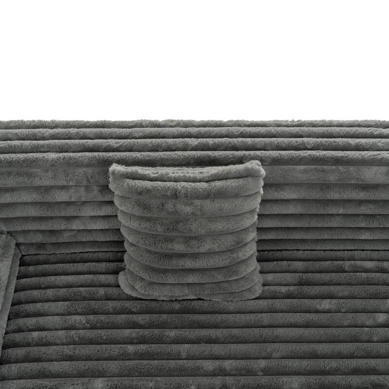 110" Faux Fur Cloud 3-Seater sat L-Shaped Sectional Sofa with Two Included Throw Pillows