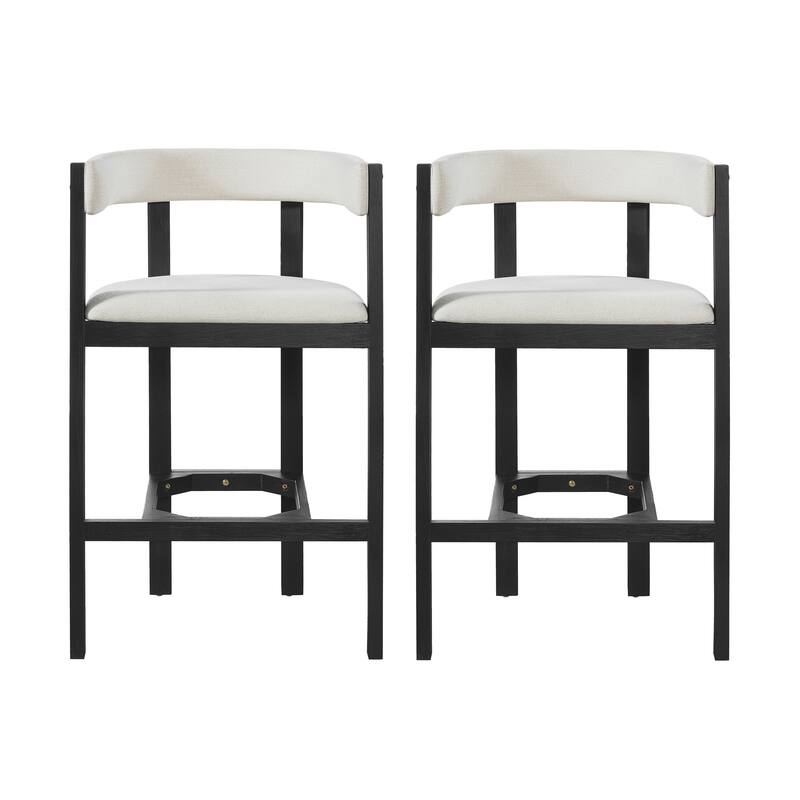Christopher Knight Home - Julian Modern Upholstered Bar Stool Set with Curved Back and Solid Wood Frame for Dining Spaces - Beige+Black - Set of 2