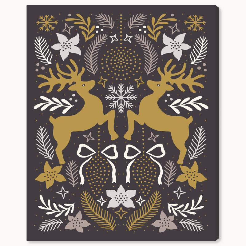 Wynwood Studio Canvas Animals Folk Art Reindeers Gray Modern & Contemporary Wall Art Canvas Print