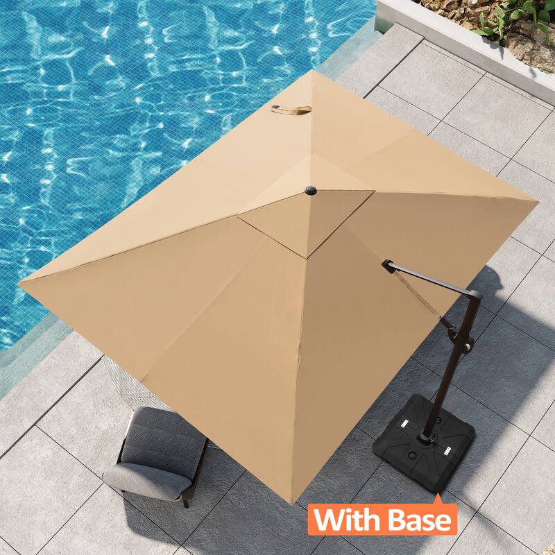 Outdoor Patio 9 FT x 11.5 FT Cantilever-Offset Umbrella with HDPE Base Stand - Tan