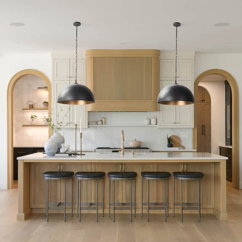 Karina Matte Black and Gold Hammered Metal Dome Pendant Light