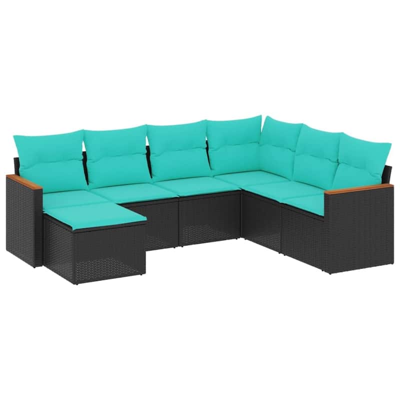 vidaXL 7 Piece Patio Sofa Set with Cushions Black Poly Rattan