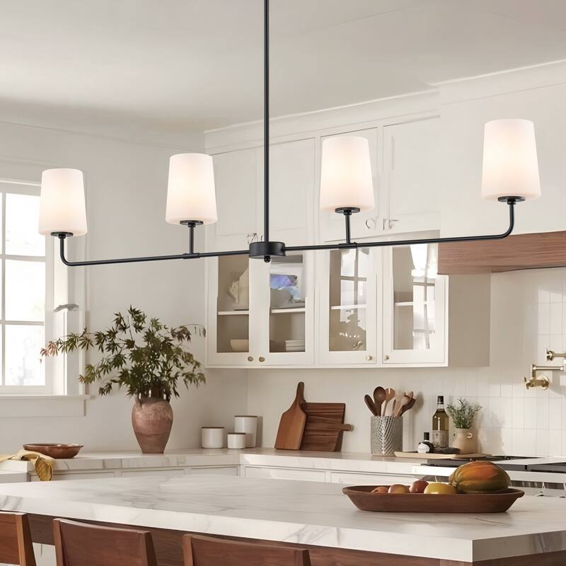 Starsky 4-Light Transitional Linear Pendant Light with Opal Glass Shades - Black