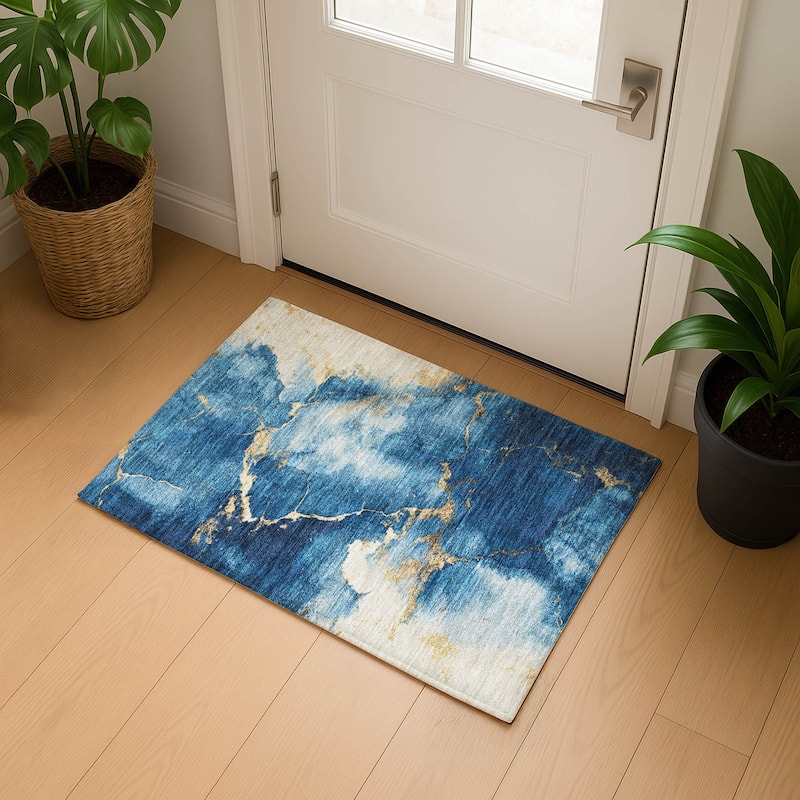 Premium Washable Super Soft Contemporary Mayfield Rug - Navy - 1'8" x 2'6"