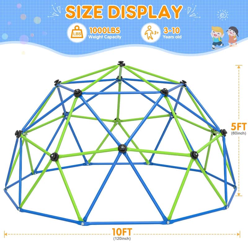 Climbing Dome 10FT Dome Climber Jungle Gym for Kids Indoor Outdoor Play - 120 x 120 x 60 in