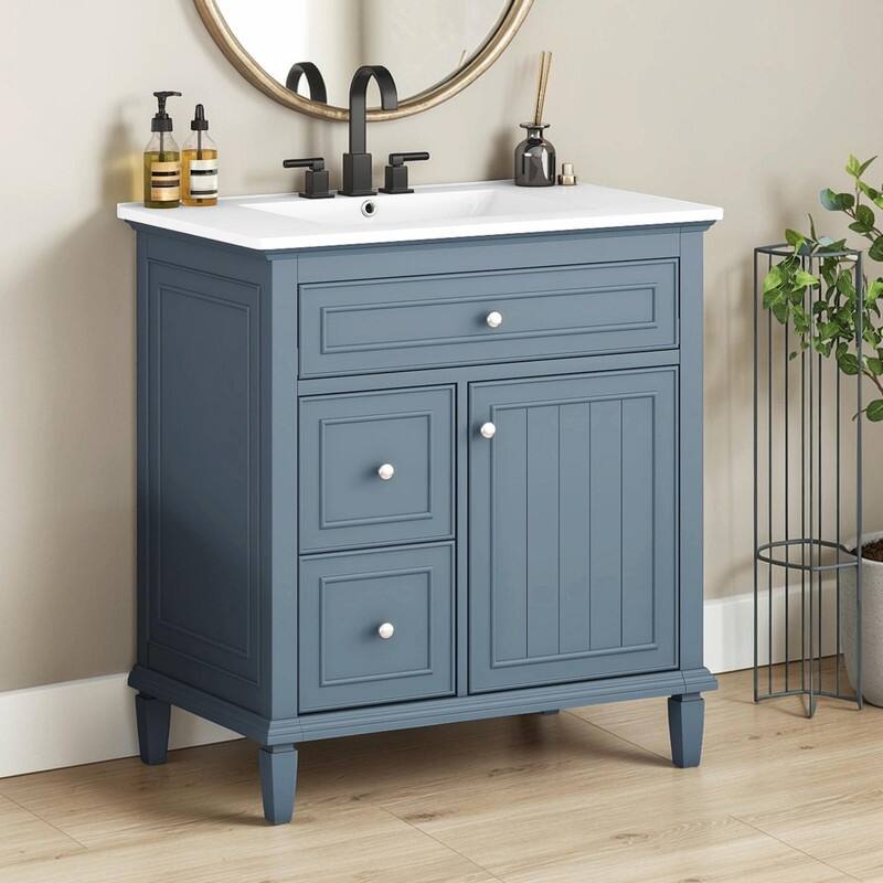 30 Inch Bathroom Vanity with Sink, Modern Vanity Cabinet with One Flip Drawer and Two Storage Drawers