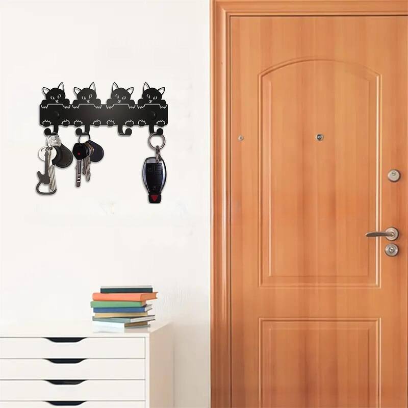 Black Metal Wall Hook Rack Space Saving 6 Hook Organizer for Towels Coats and Accessories - 6.45”L x 2.71”H