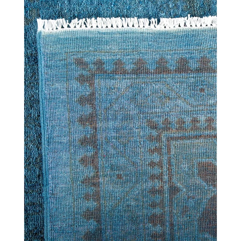 Overton Hand Knotted Wool Vintage Inspired Modern Contemporary Overdyed Blue Area Rug - 12' 2" x 17' 8"