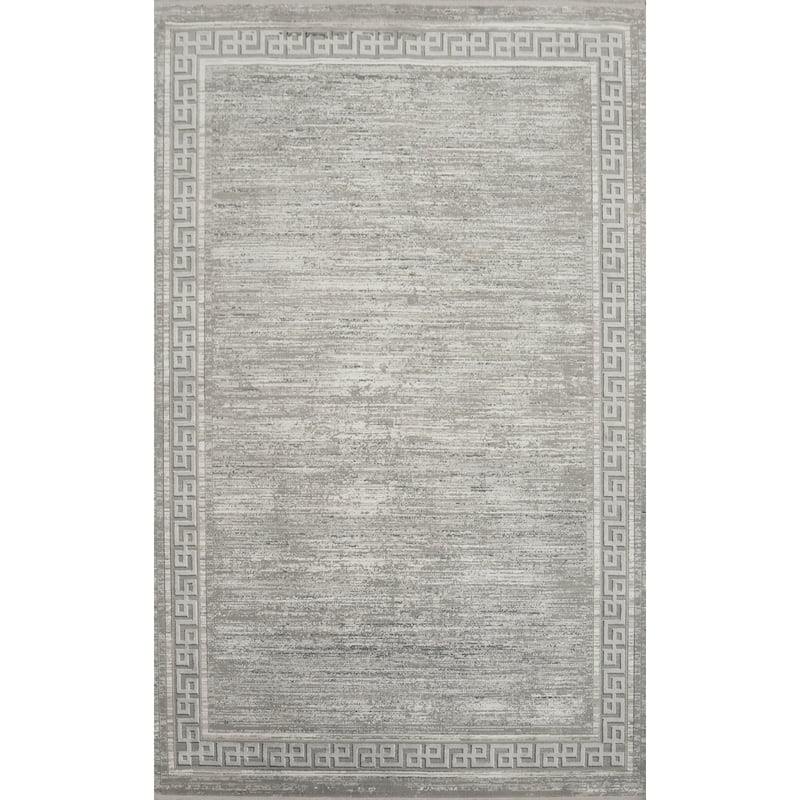 Machine Made Oriental Polyester Carpet Geometric Greys & Charcoal Distressed Area Rug - 7' 5'' X 5' 2''