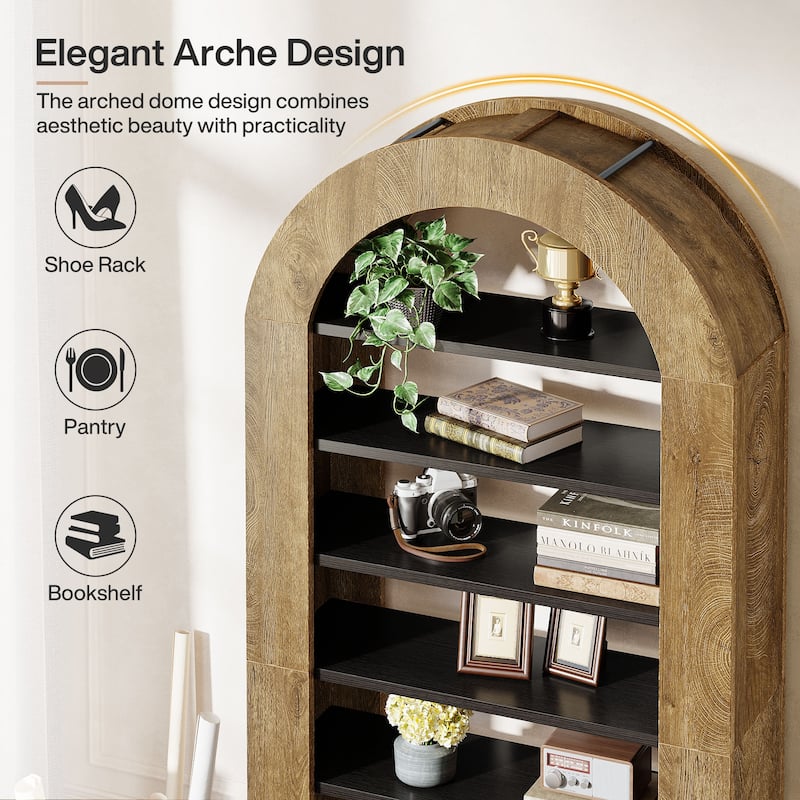 70.9" Tall Arched Bookcase, 8-tier Modern Bookshelf for Living Room - 11.81" D x 31.5" W x 70.9" H