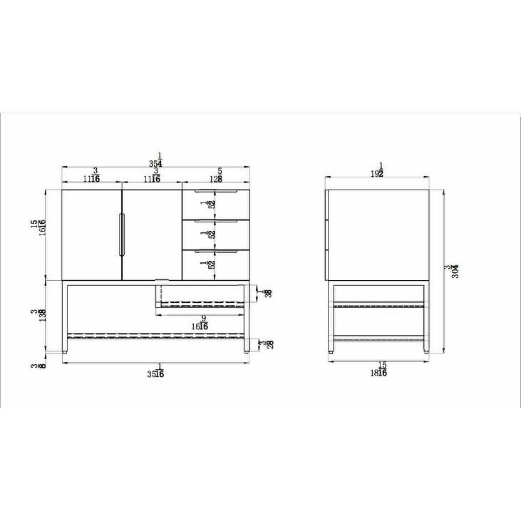 Noble 36" Free Standing Vanity (R Drawer) with Reinforced Acrylic Sink - 36" Width