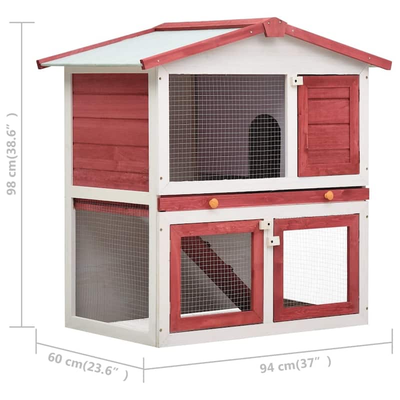 vidaXL Outdoor Rabbit Hutch 3 Doors Red Wood - 37" x 23.6" x 38.6"