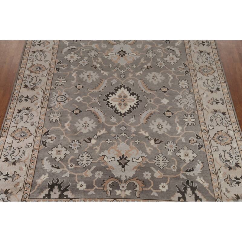 Gray Oushak Indian Area Rug Handmade Wool Carpet - 9'0" x 11'9"