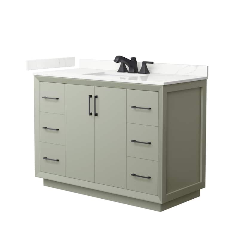 Wyndham Collection WCF414148S-QTZ-US3MXX Strada 48" Free Standing - Light Green / Giotto Quartz Top / Matte Black