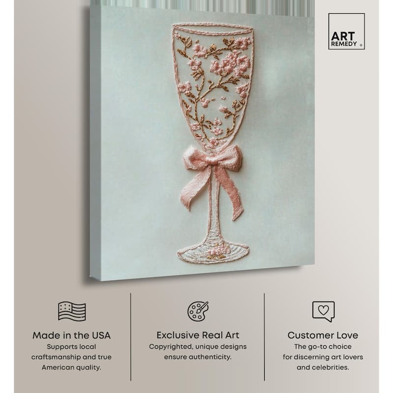 Champagne Glass Bow Canvas by Art Remedy, Gallery Wrapped