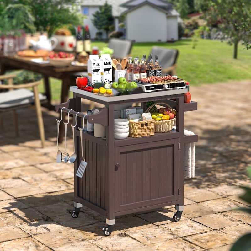 VEIKOUS Outdoor Patio Grilling Backyard BBQ Grill Cart on Wheels with Removable Shelf - 33.5''×19.7''×36.5''