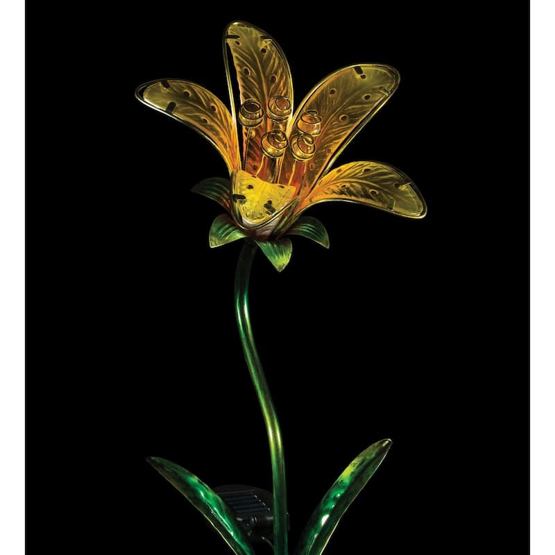 Solar Tiger Lily Stake - Yellow - 9"x7.25"x33"