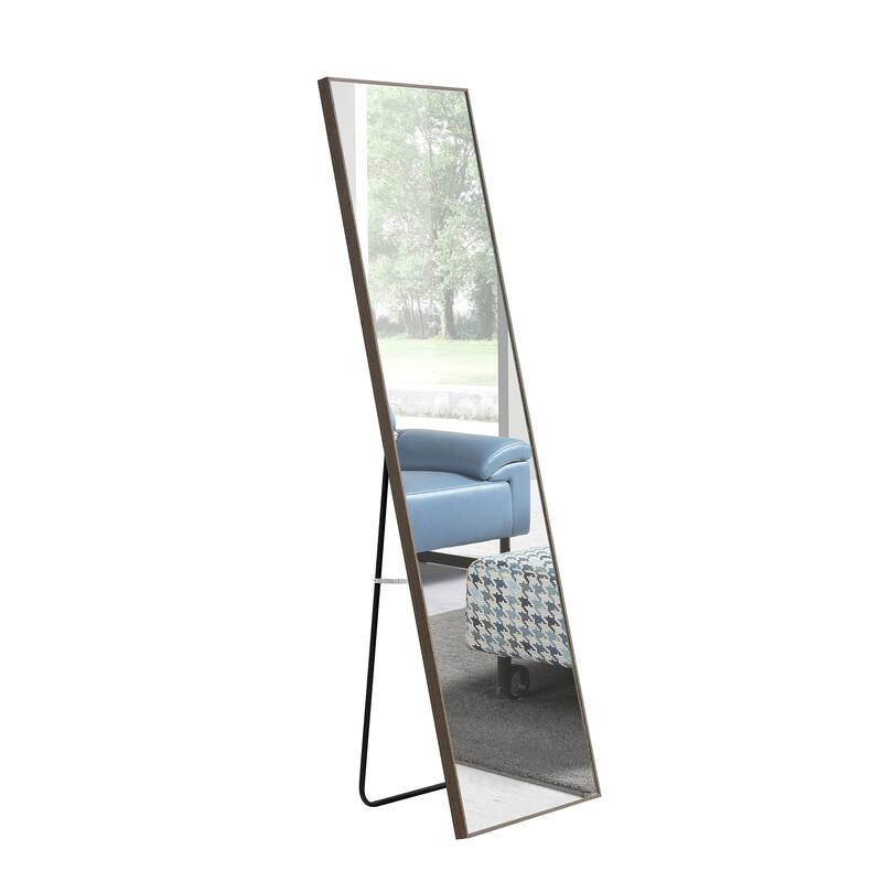 Roomfitters Full Body Mirror with Brown Solid Wood Frame, Floor Standing Decorative Mirror for Dressing Room