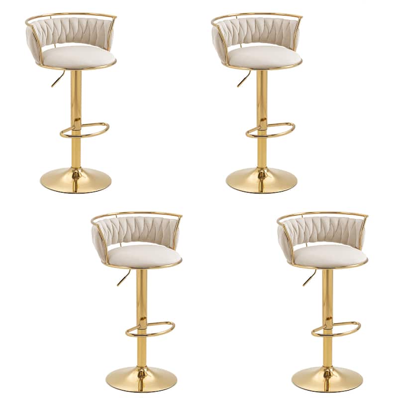 4 Set Modern Velvet Adjustable Swivel Bar Stools with Metal Frame