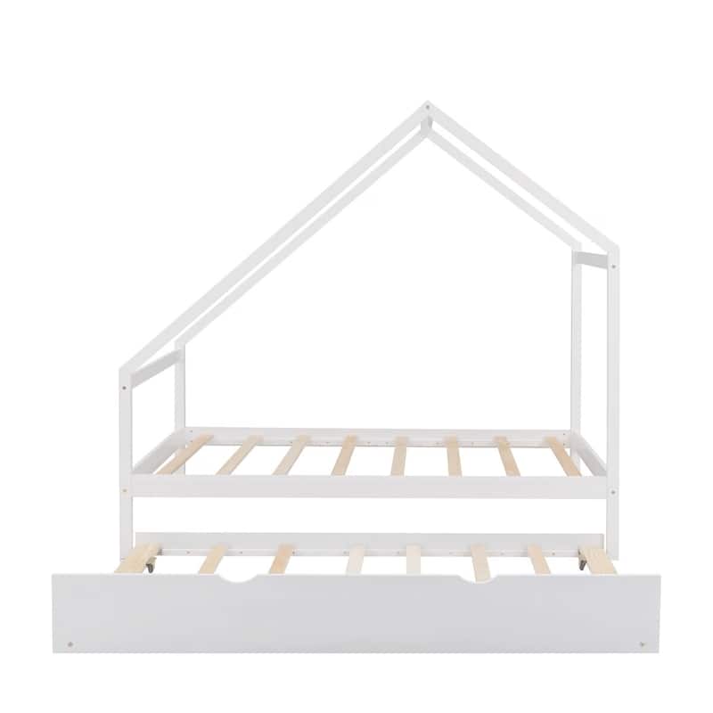 Merax Wooden House Bed With Twin Size Trundle