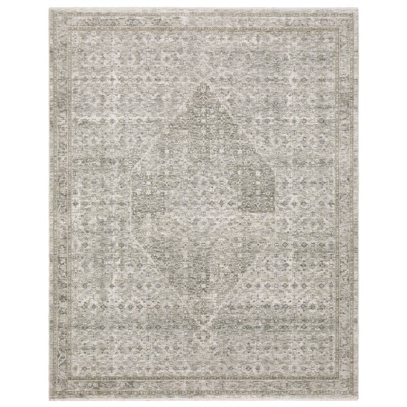 Amira Vintage Center Medallion Grey/ Beige Area Rug - 2'7" x 7'7"