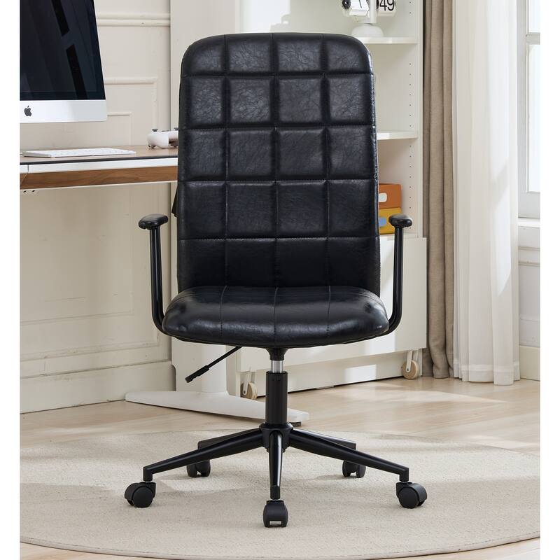 Modern PU Leather High Backrest Office Chair with Armrest, Soft Foam Seating 360-Degree Swivel, for Office, Antique Black