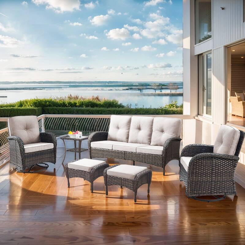 6 Pieces Outdoor Patio Furniture Set - Brown - Beige