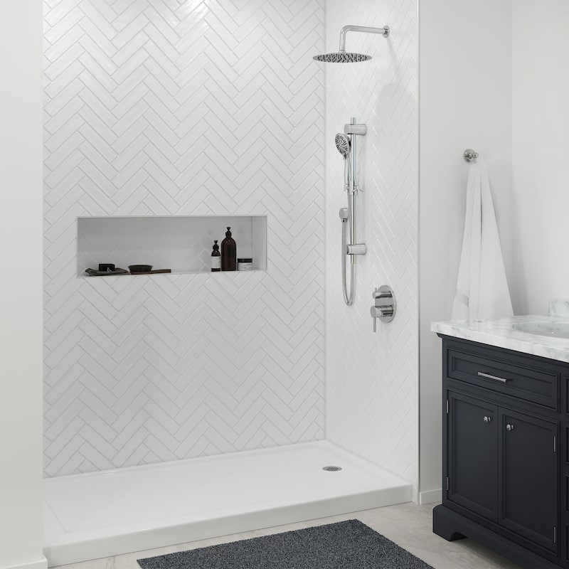 Slip-resistant Acrylic ShowerPan with Raised Edges 60-in Long x 30-in Wide Right White
