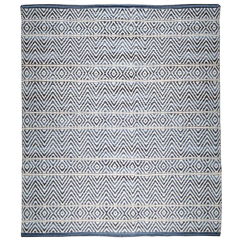 Fabstyles Herringbone Flatweave Cotton Area Rag Rug for Living Room - 48x72 - Blue