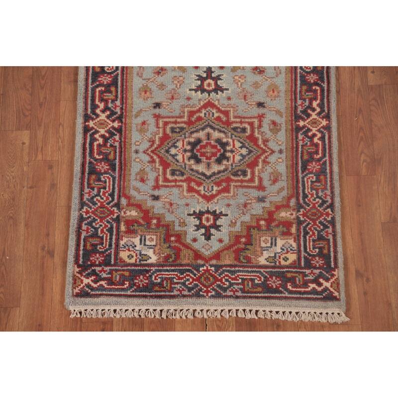 Light Blue Heriz-Serapi Oriental Runner Rug Wool Carpet - 2'6"x 9'10"