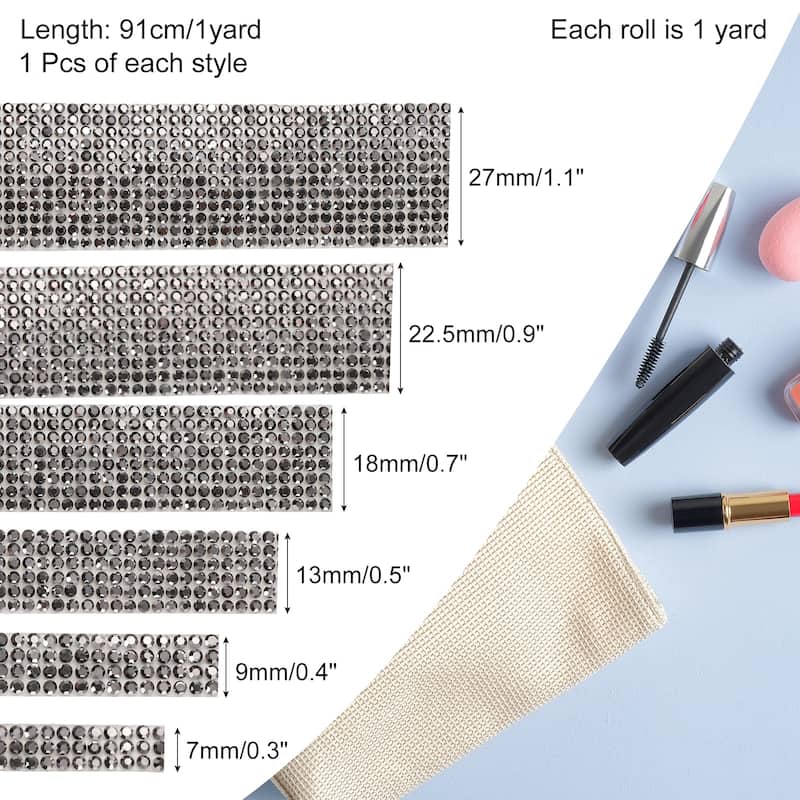 6 Rolls Self-Adhesive Rhinestone Ribbon for DIY Arts Craft - Mineral Grey