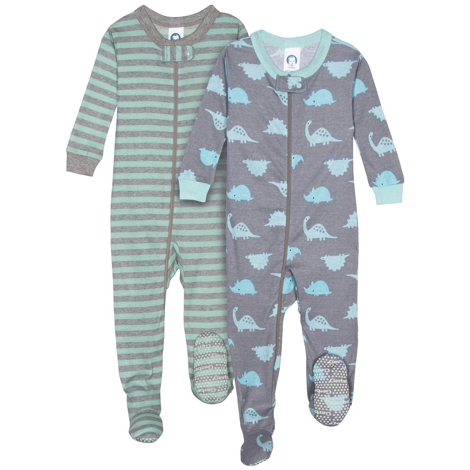 Shop 2 Pack Boys Organic Footed Pajamas Dinosaurs Overstock 30860219