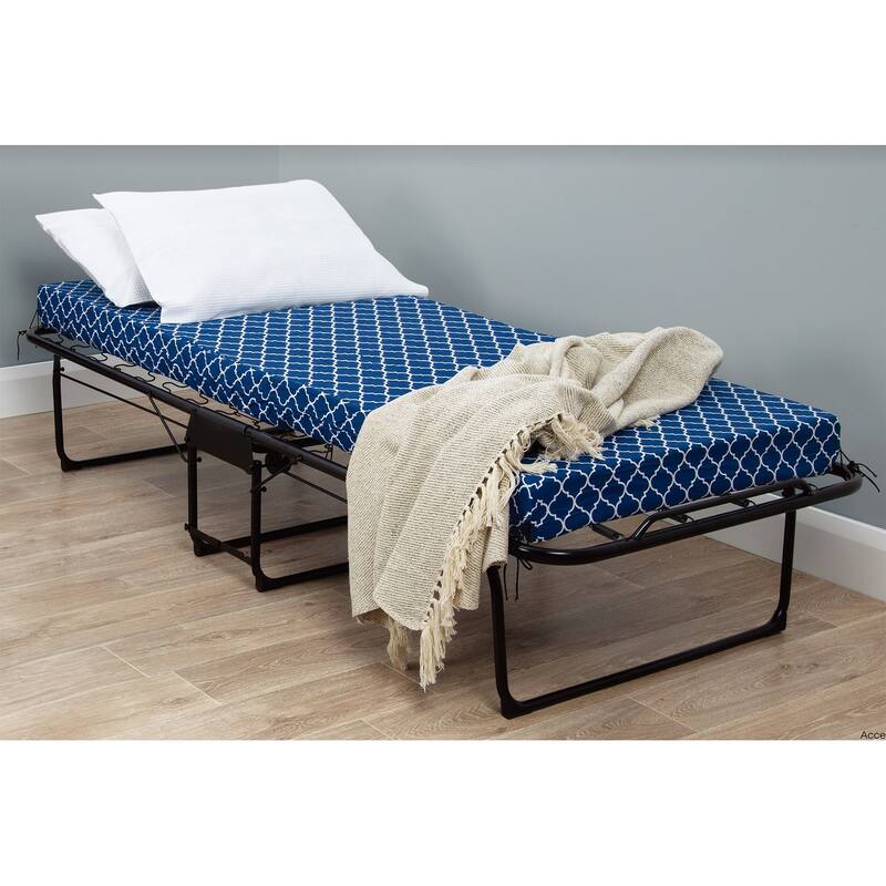 Metal Folding Bed Frame with Foam Mattress of Pockets, Easy Storage and Movable with 4 Castors