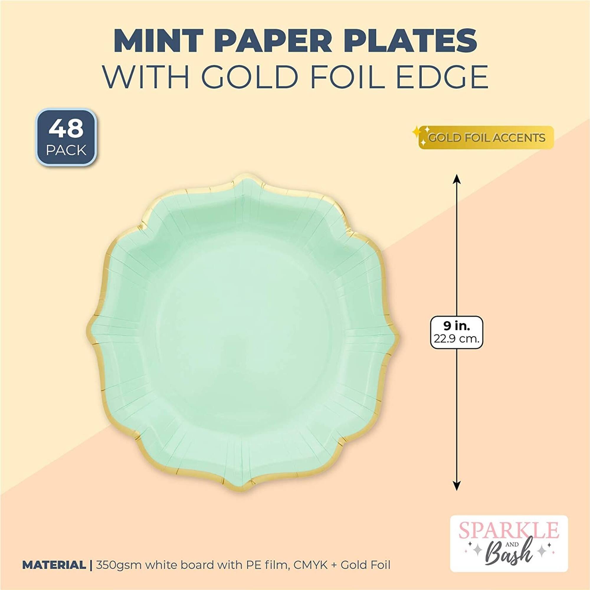 Mint Green Paper Plates with Scalloped Edge for Birthday Party (9 In