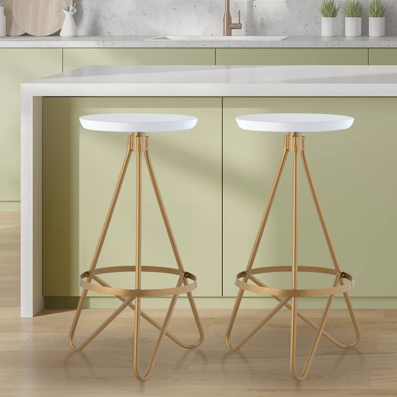 Hula 30" Modern Industrial Metal Backless Circular Bar Stool, by JONATHAN Y