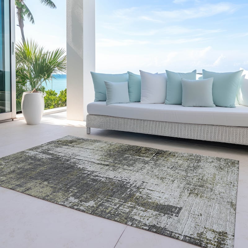 Machine Washable Indoor/ Outdoor Chantille Abstract Ombre Rug - Taupe - 10' x 14'