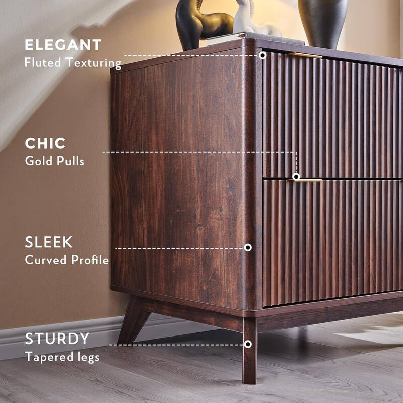 Modern Fluted 2 Drawer Lateral File Cabinet, Office Storage Cabinet