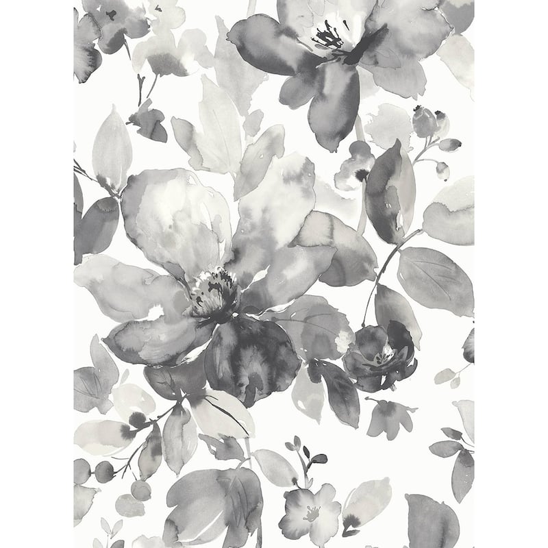 Seabrook Designs Watercolor Garden Prepasted Wallpaper - 20.5 in. W x 33 ft. L - Inkwell