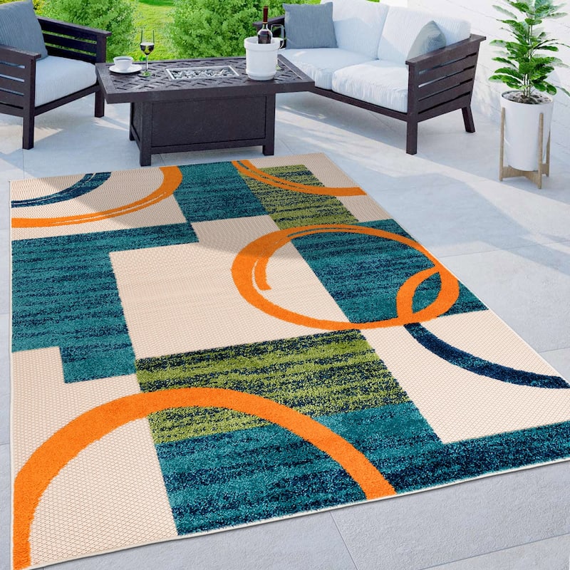 World Rug Gallery Modern Boxes Abstract Indoor/Outdoor Area Rug